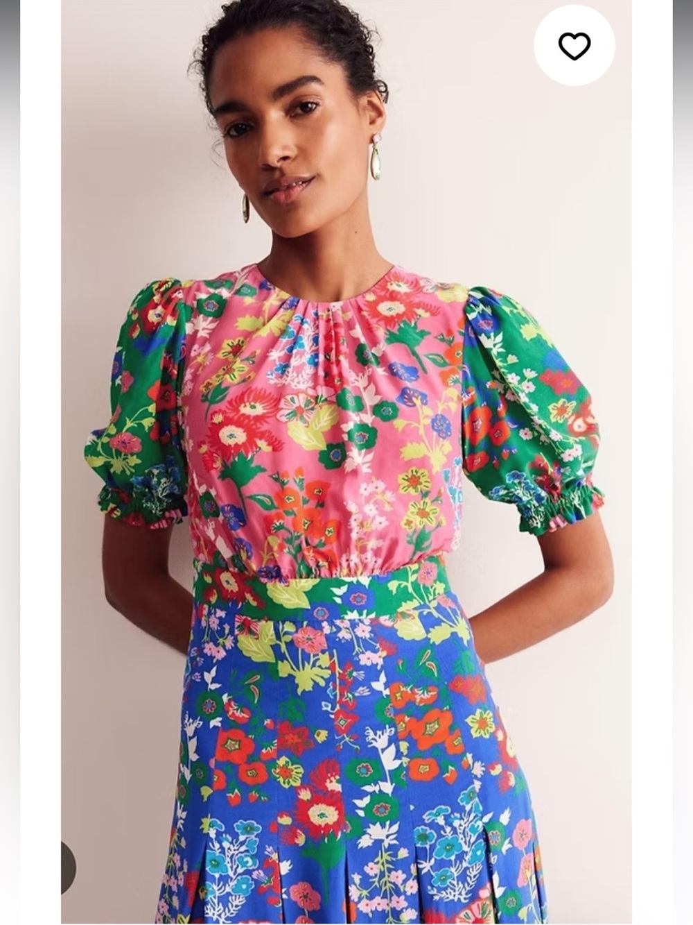 Boden Liv Pleat Midi Dress Wild Poppy Floral Botanical Print Puff Sleeve Size 6 - Picture 2 of 10